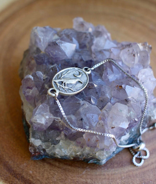 Raven and Moon Silver Bracelet