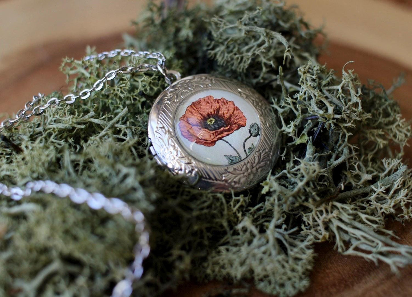 Poppy Flower Locket Necklace