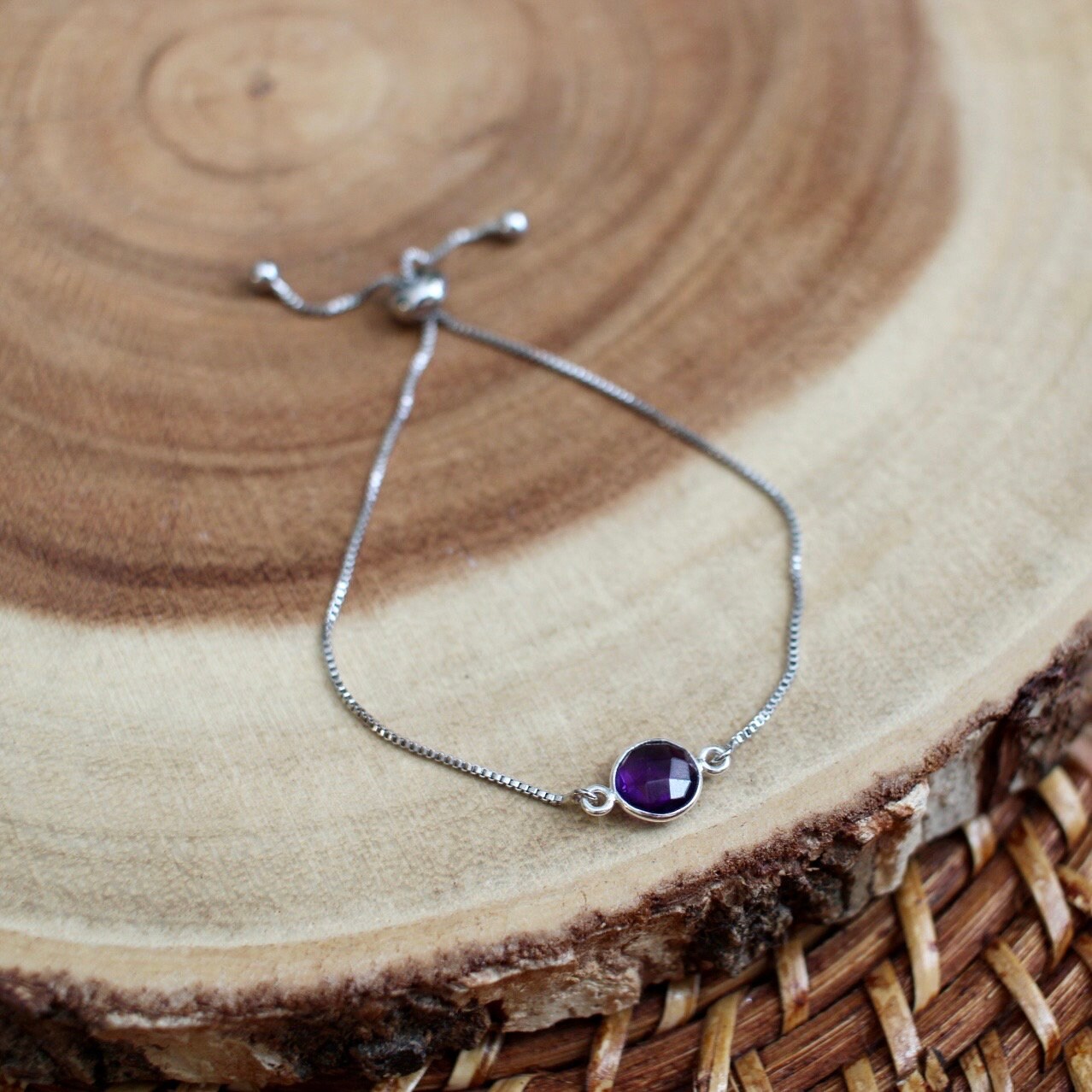 Dainty Amethyst Silver Bracelet