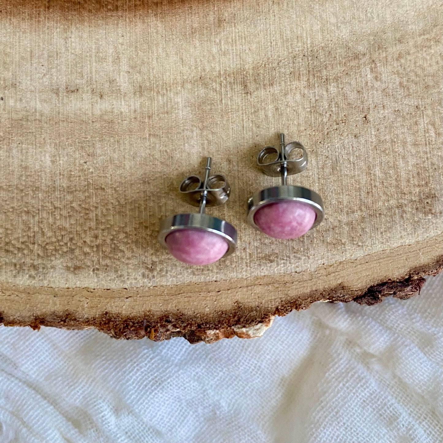 Rhodonite Silver Stud Earrings