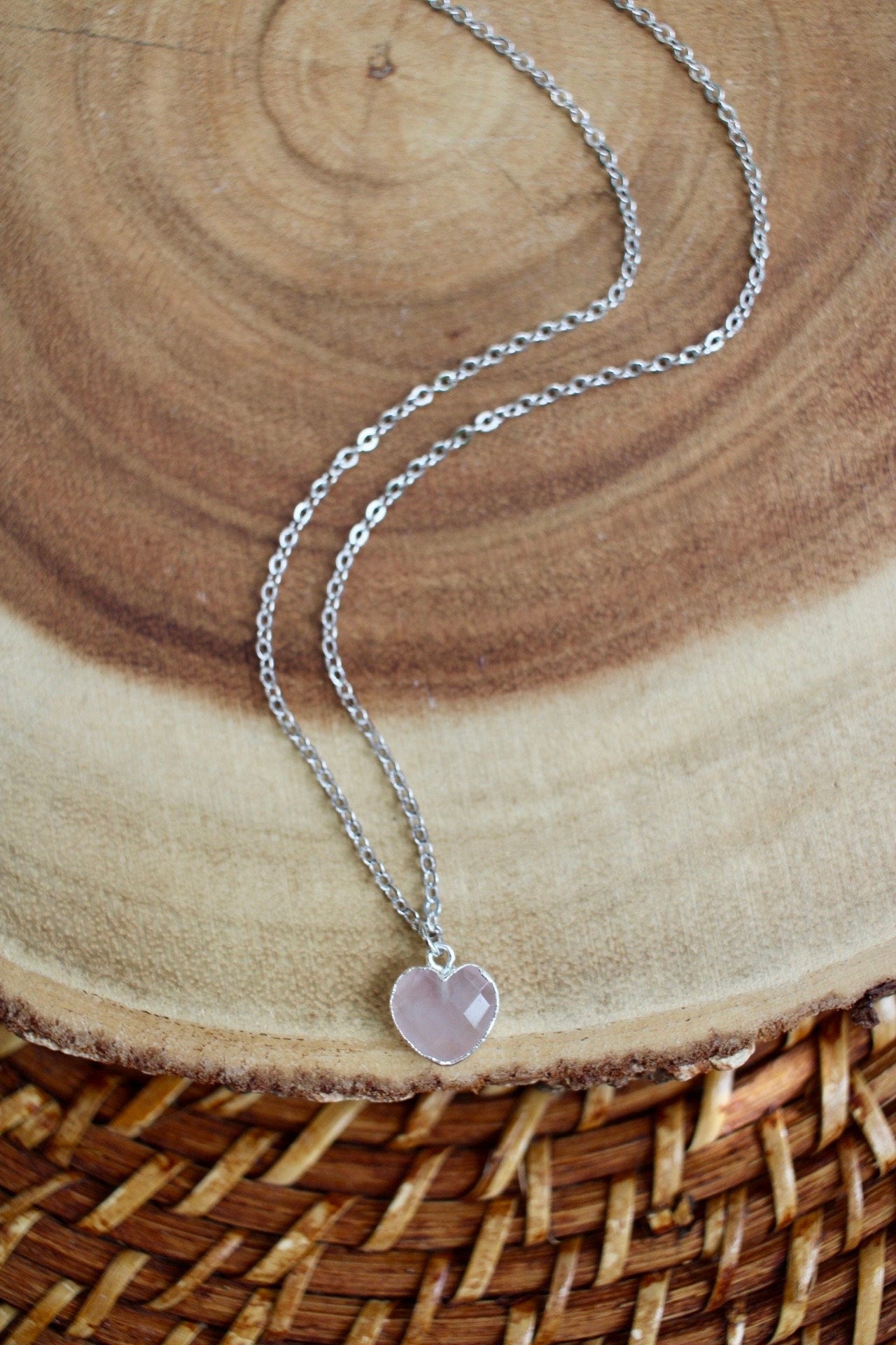Rose Quartz Crystal Heart Necklace