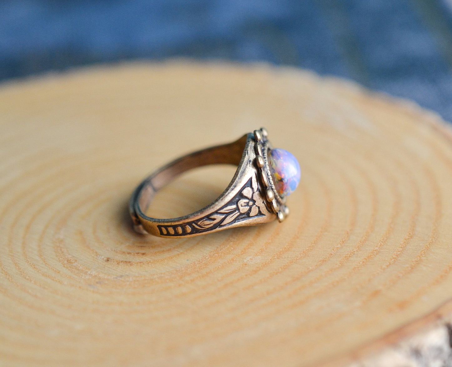 Pink Fire Opal Vintage Style Boho Ring