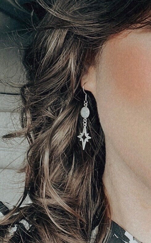 Silver Moonstone Polaris Dangle Earrings