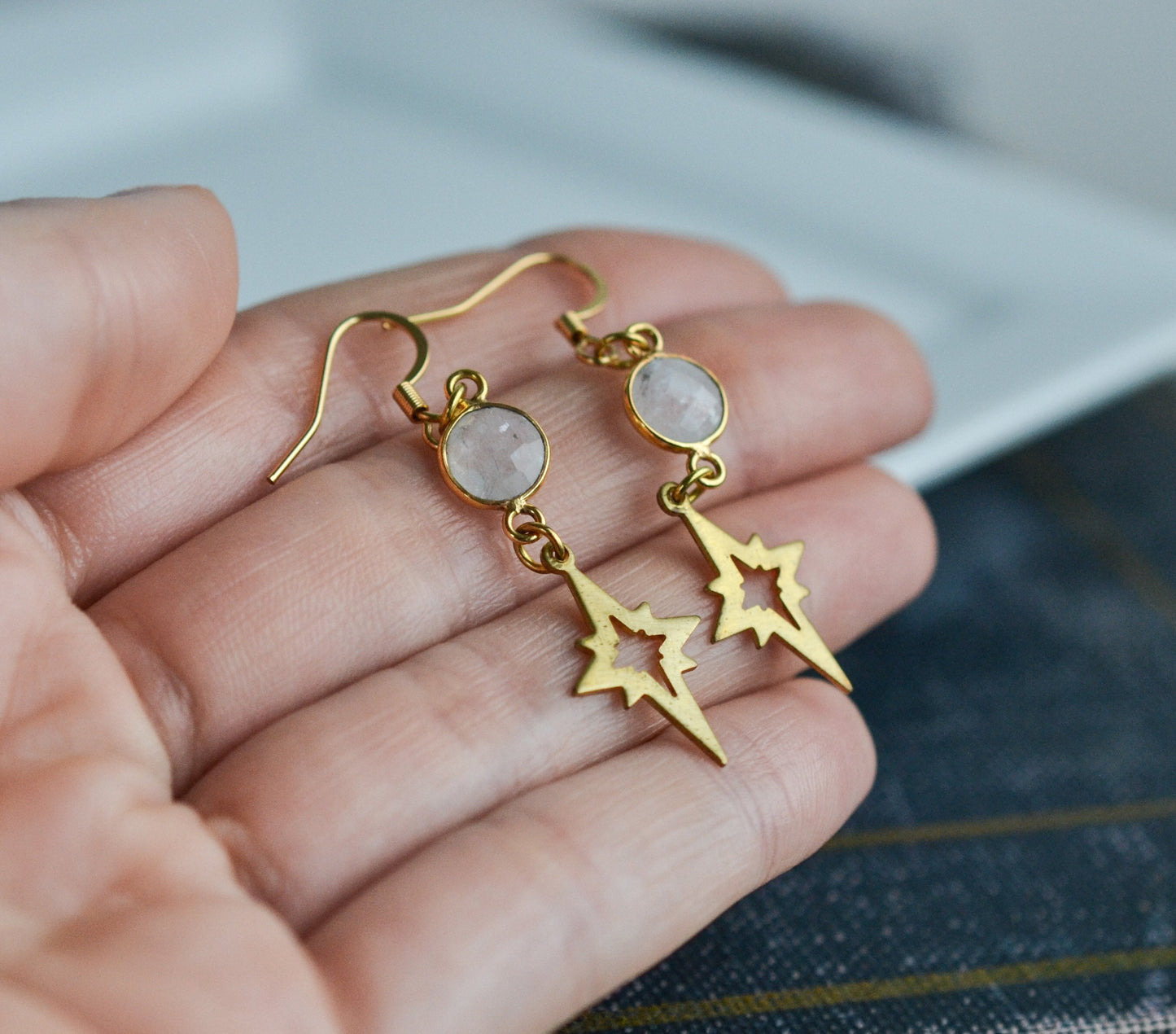 Rainbow Moonstone Polaris Dangle Earrings