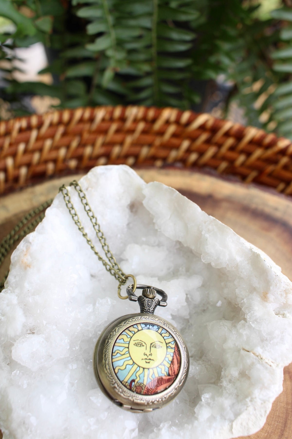 Sun Tarot Pocket Watch Necklace