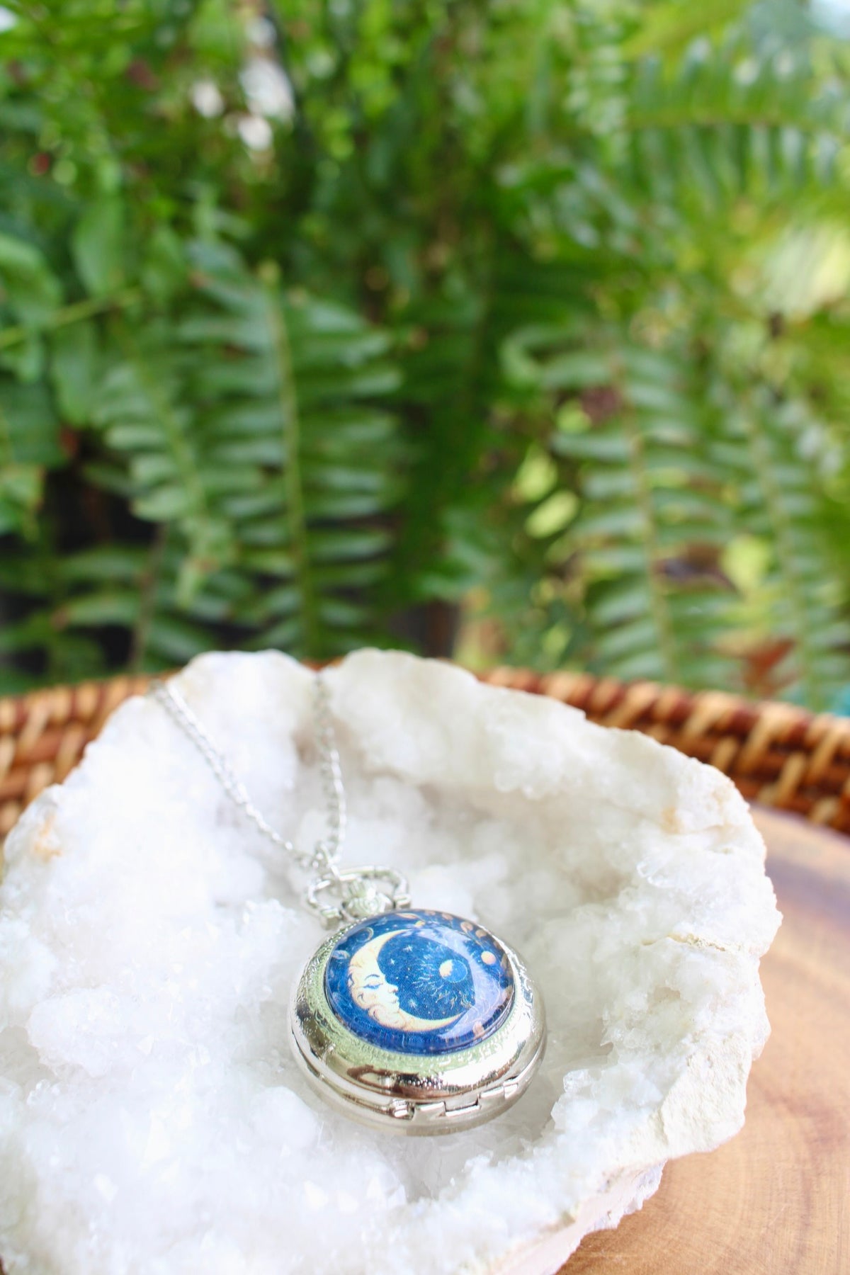 Crescent Moon Pocket Watch Necklace