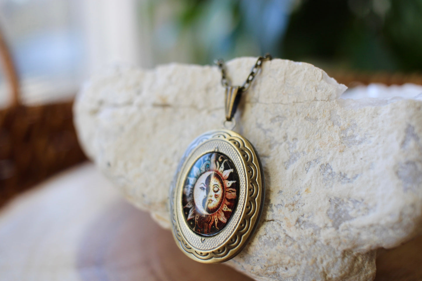 Sun & Moon Face Locket Necklace