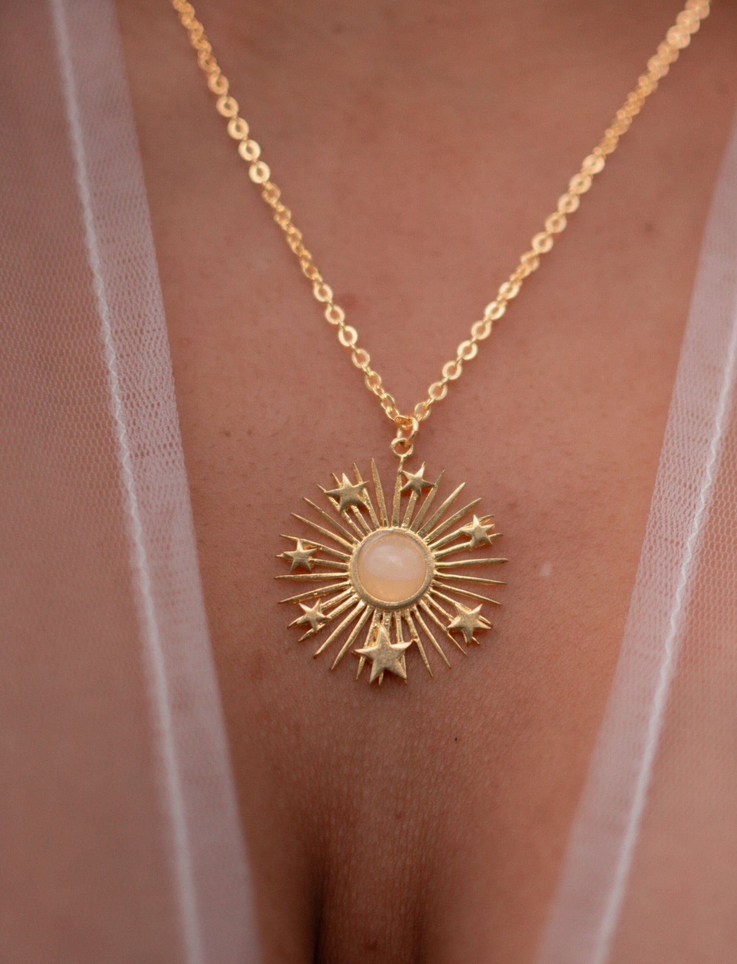 Rose Quartz Sun and Stars Celestial Necklace