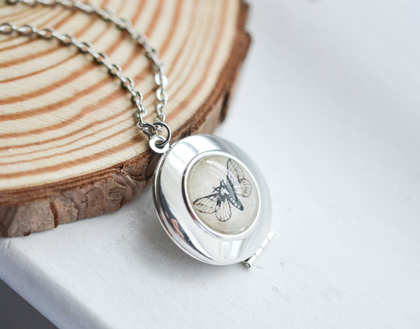 Moth Photo Locket Necklace