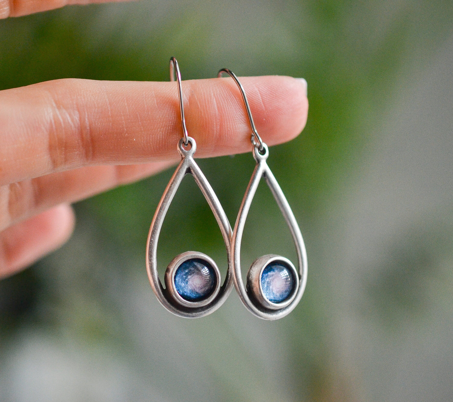 Blue Spiral Galaxy Dangle Earrings