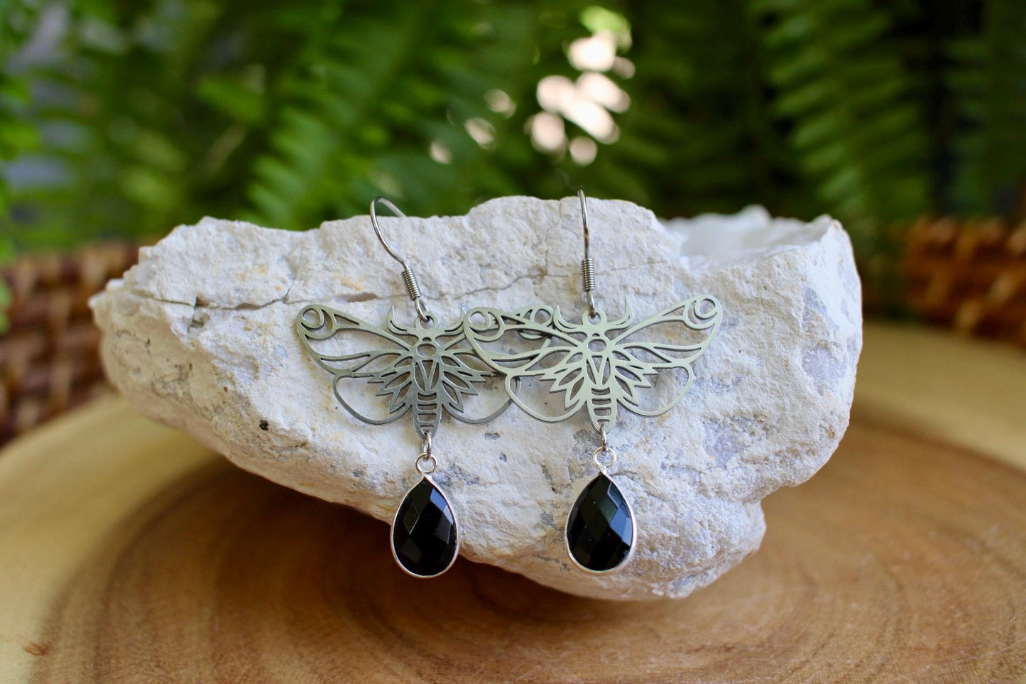 Black Onyx Moth Earrings