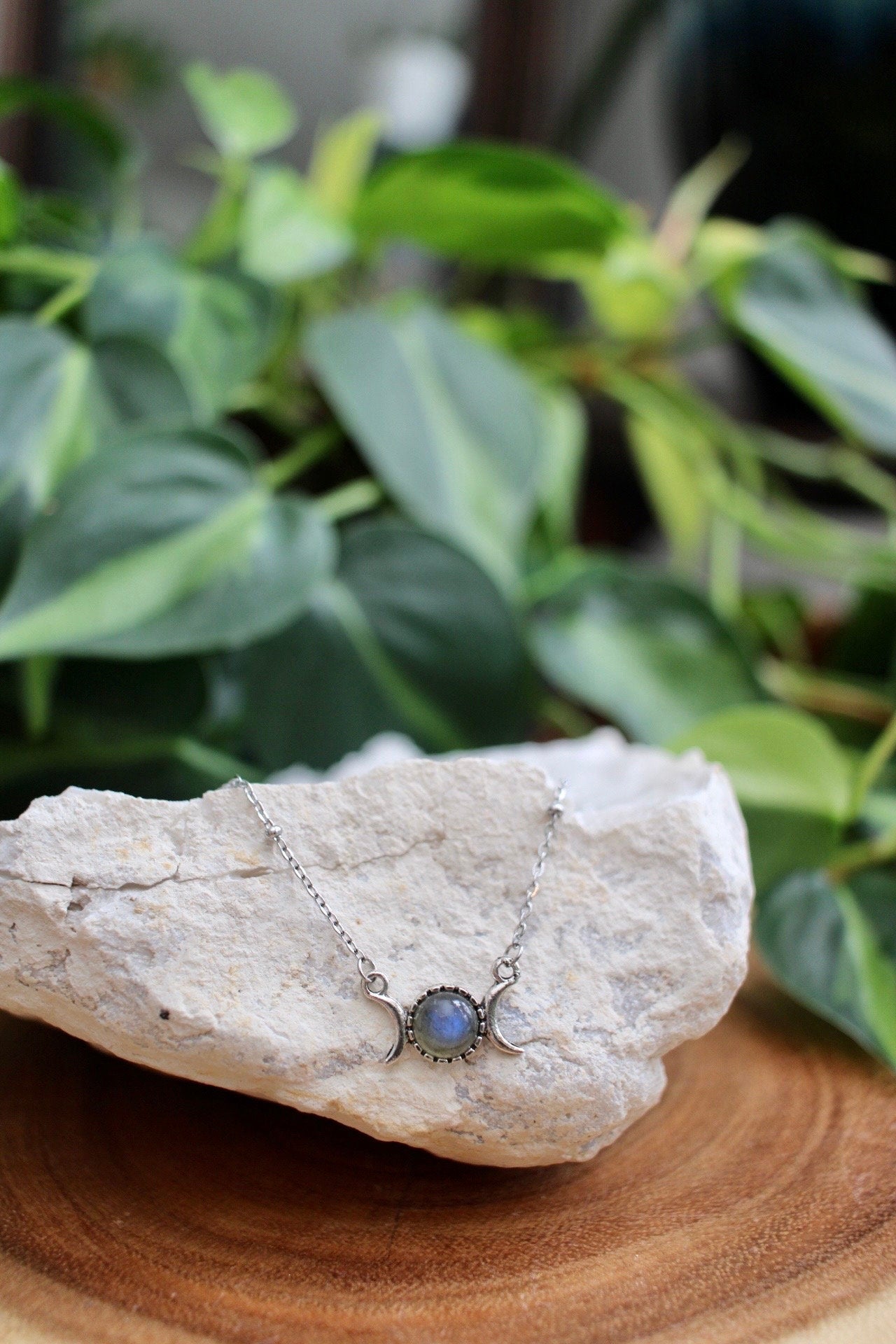 Dainty Triple Moon Labradorite Necklace