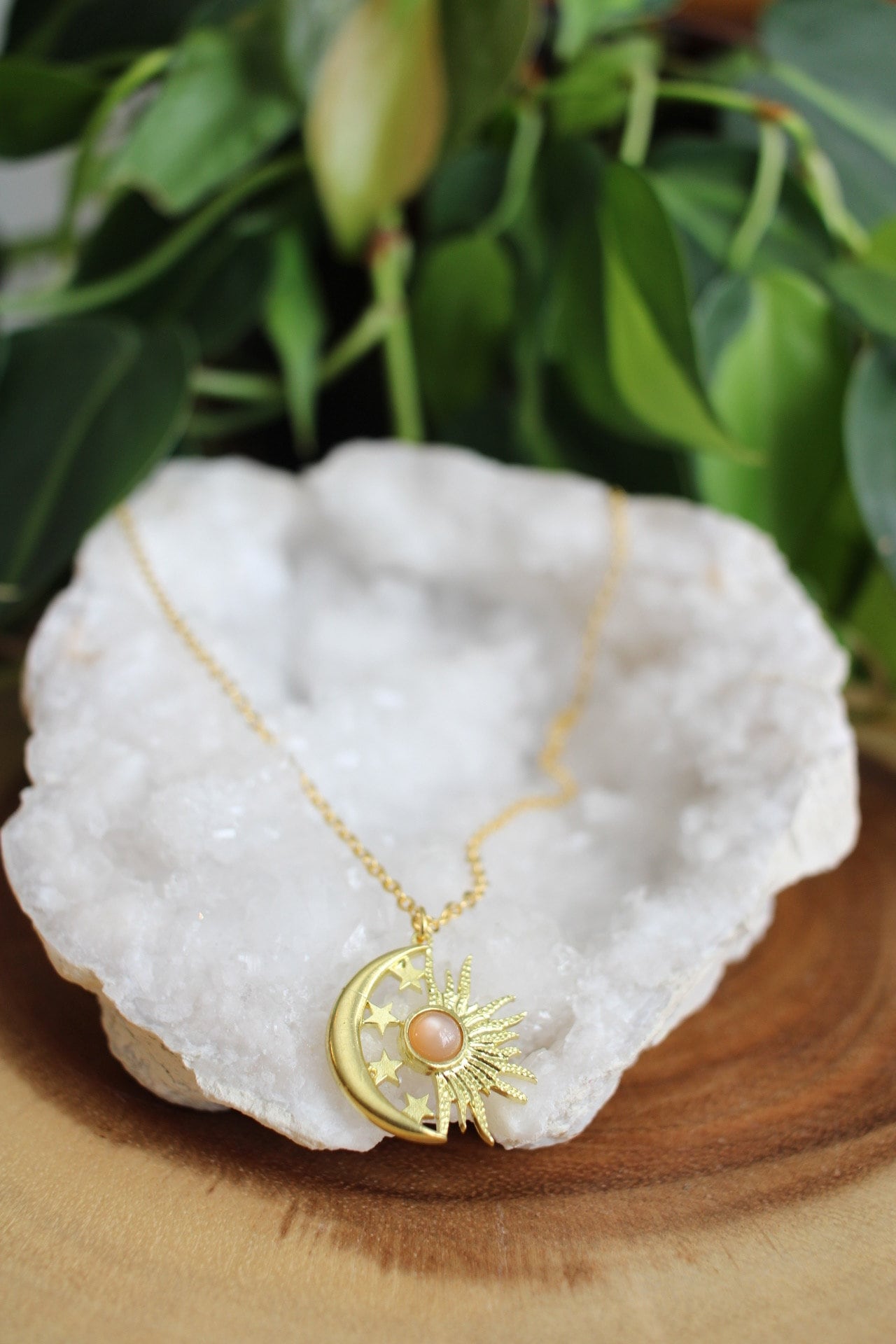 Peach Moonstone Celestial Necklace