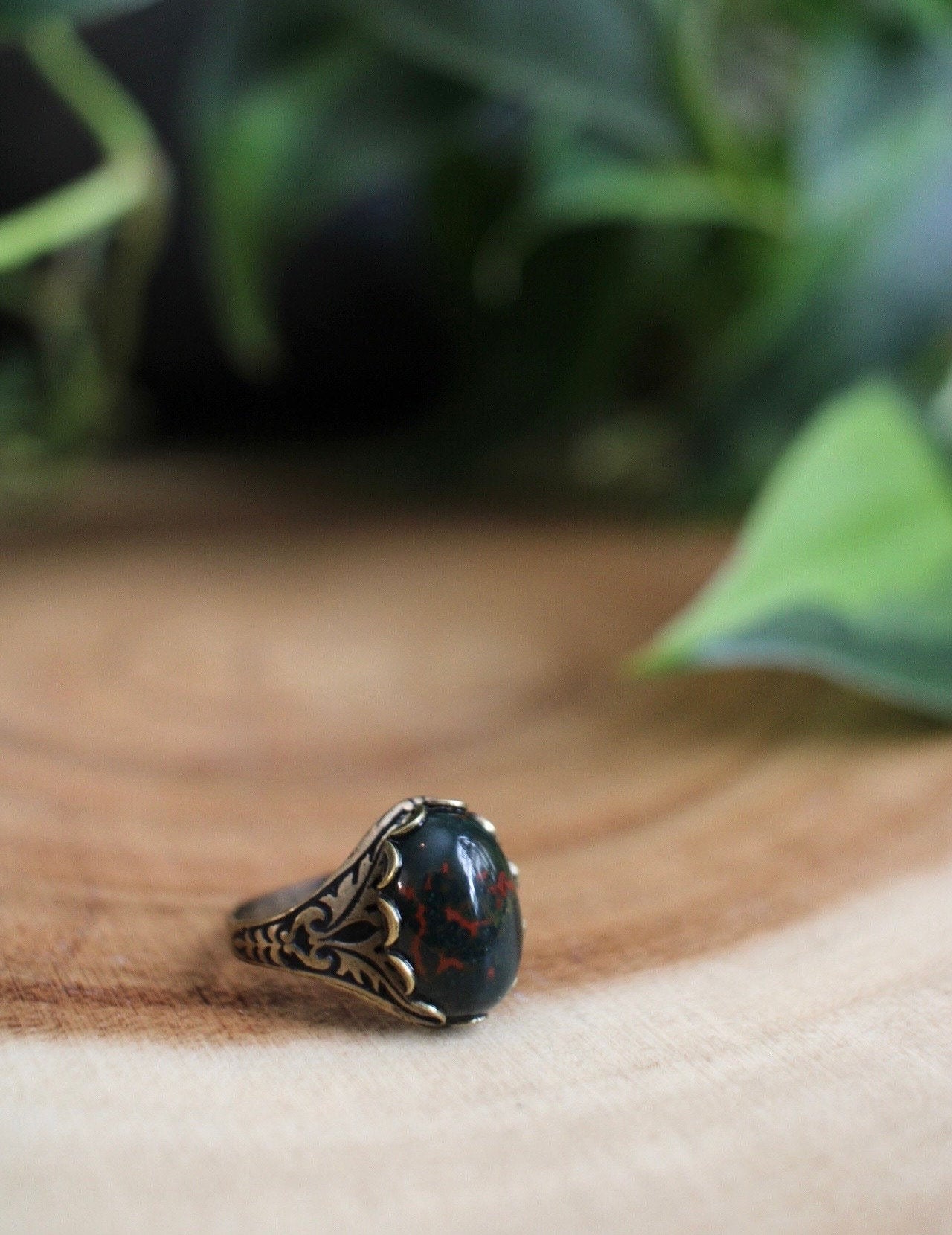 Bloodstone Adjustable Ring