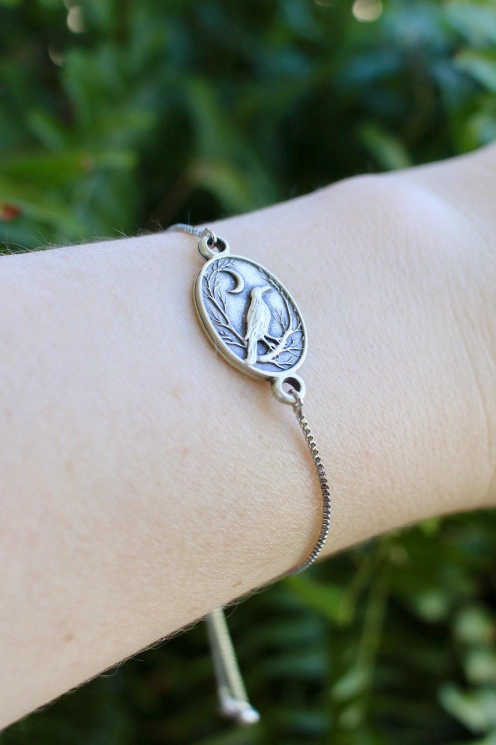 Raven and Moon Silver Bracelet
