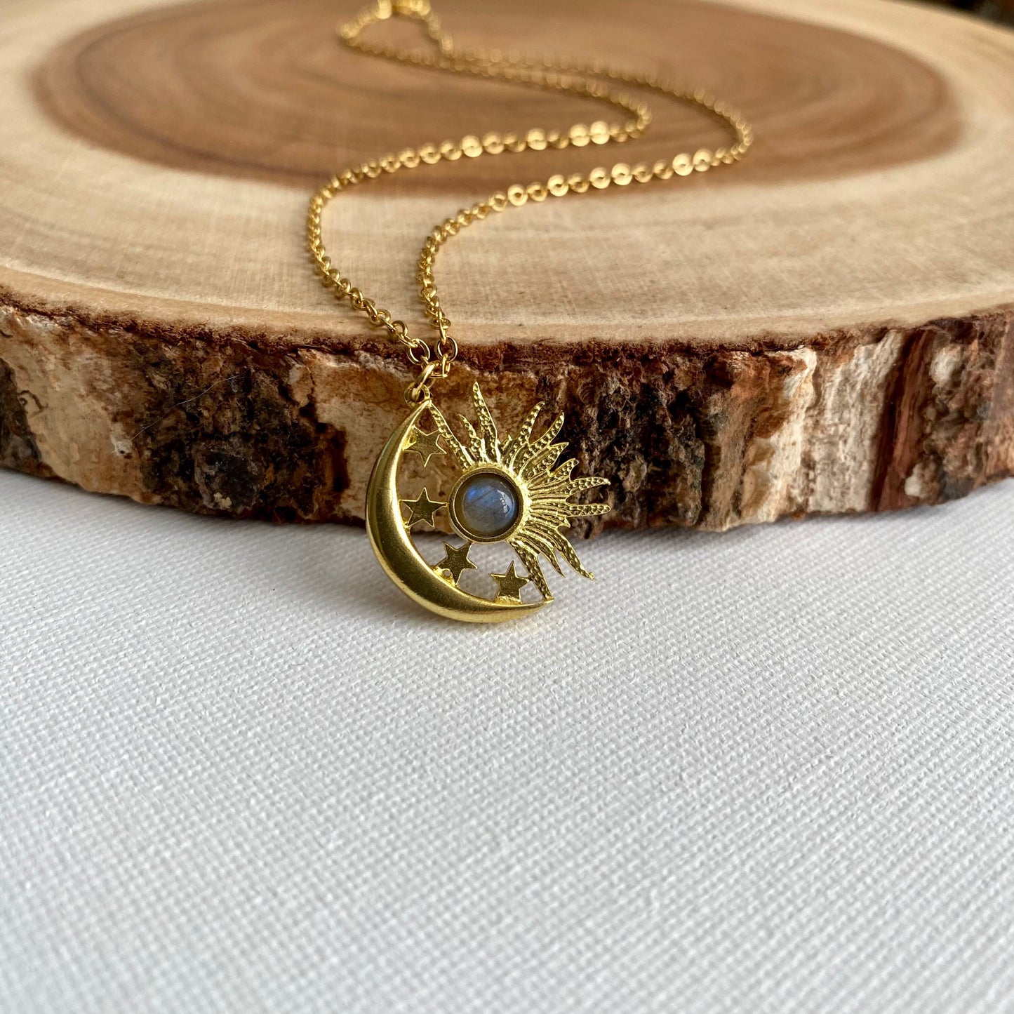 Celestial Sun Moon & Stars Labradorite Necklace