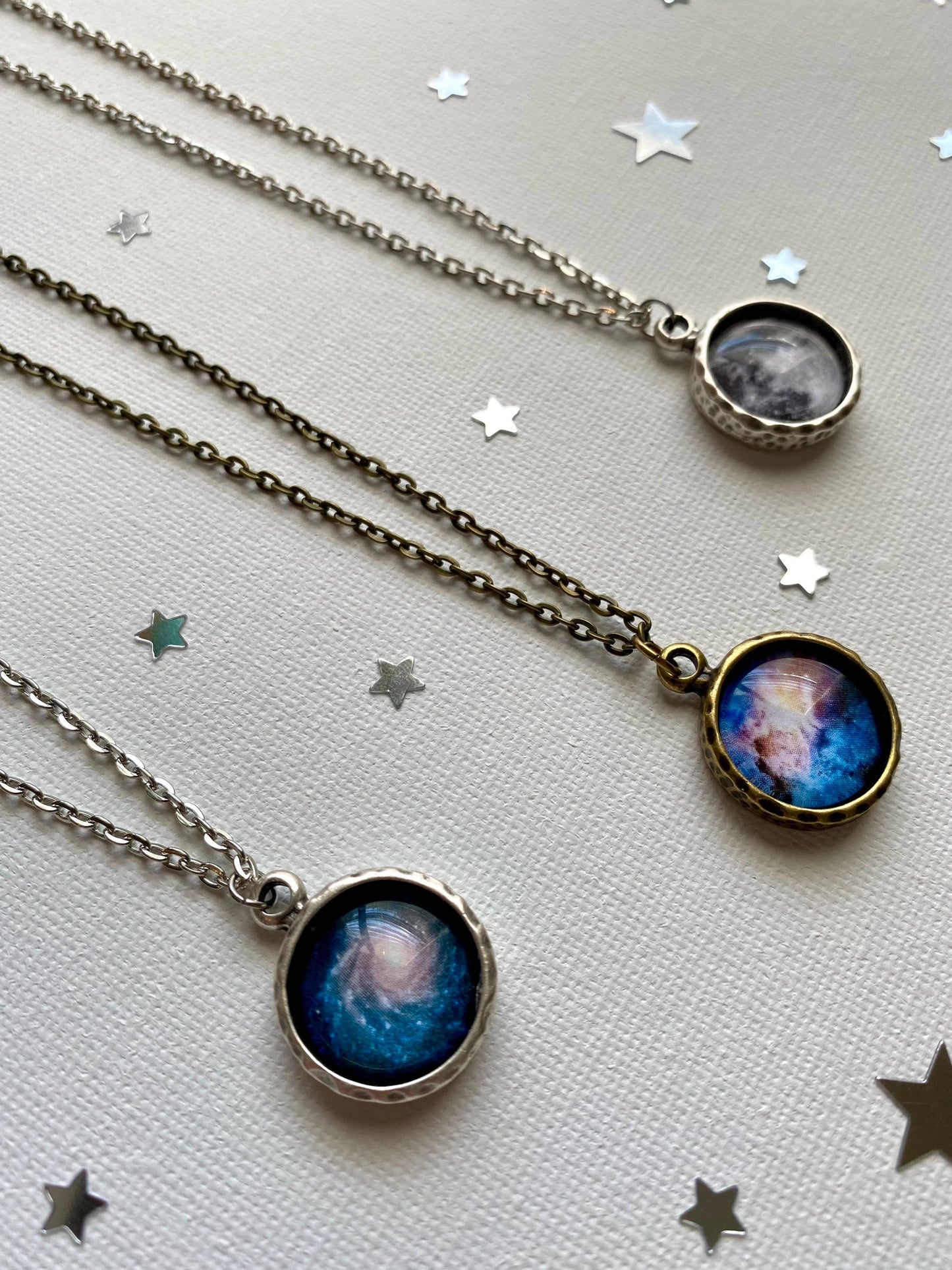 Blue Spiral Galaxy Pendant Necklace