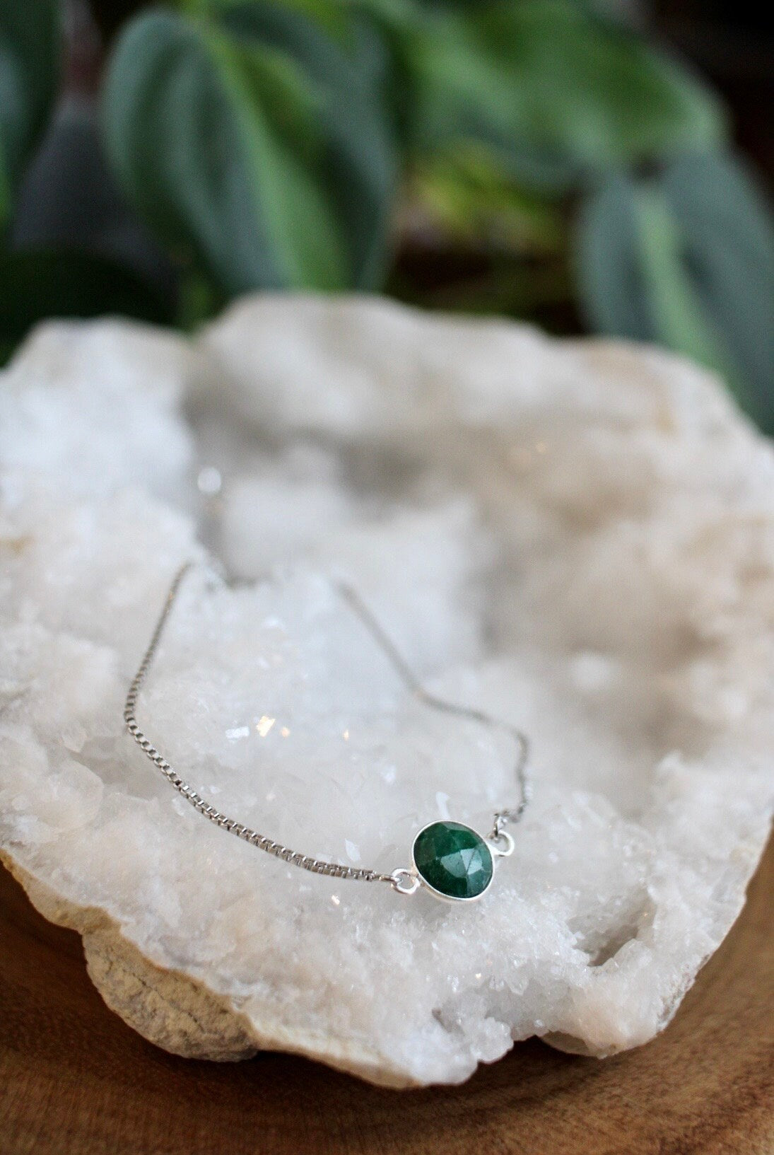 Dainty Silver Emerald Bracelet