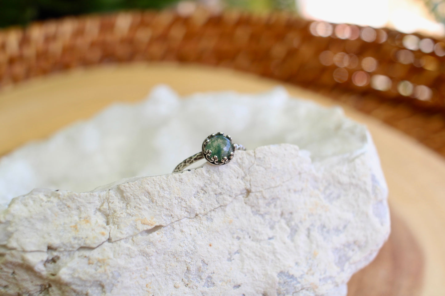 Dainty Moss Agate Ring