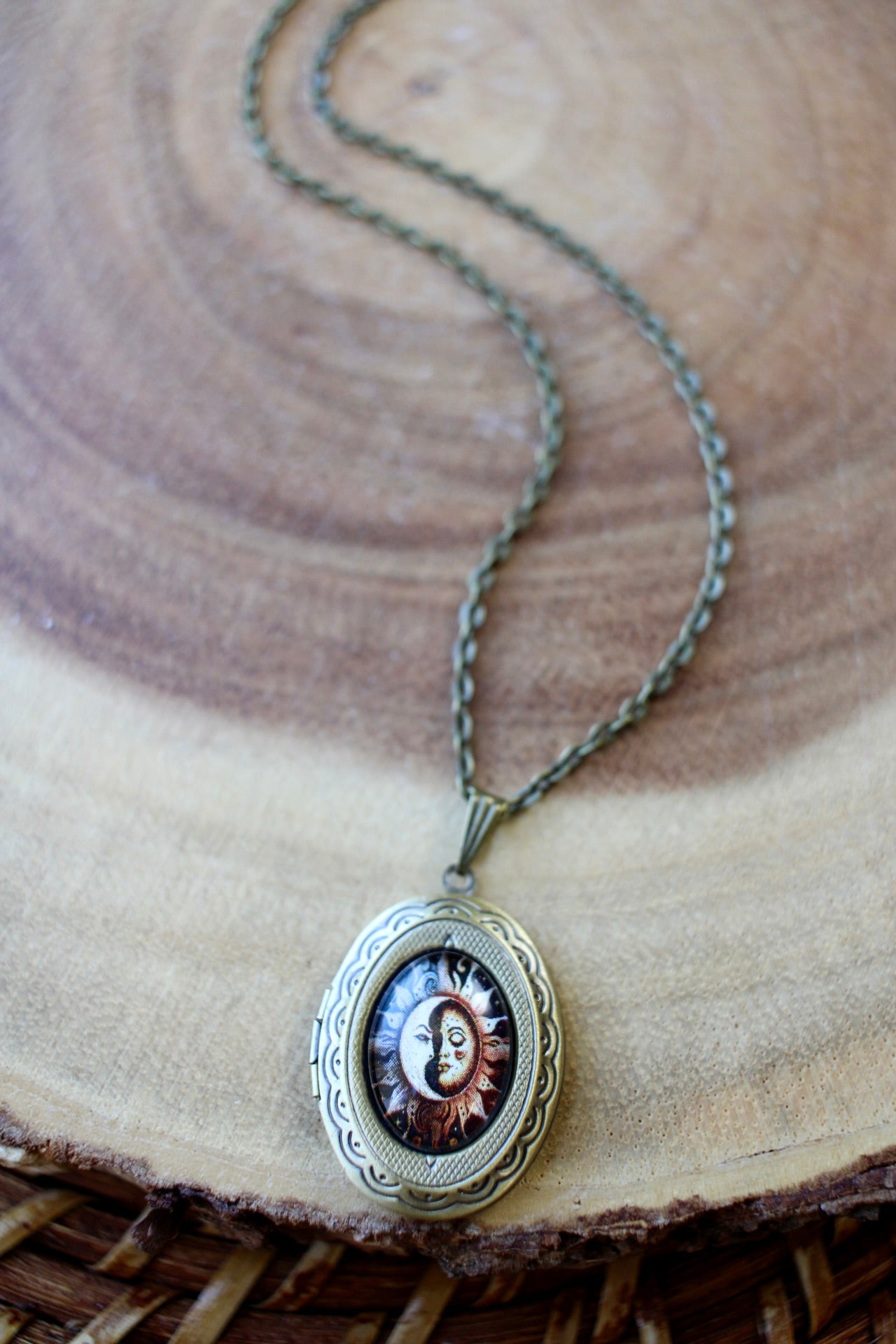 Sun & Moon Face Locket Necklace