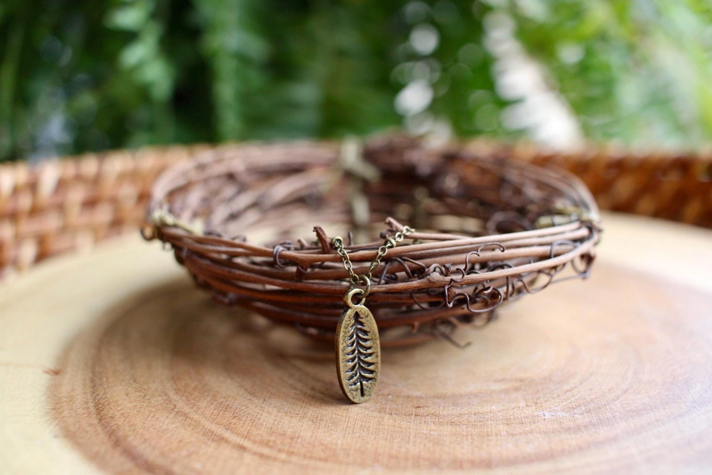 Dainty Bronze Pine Tree Charm Necklace