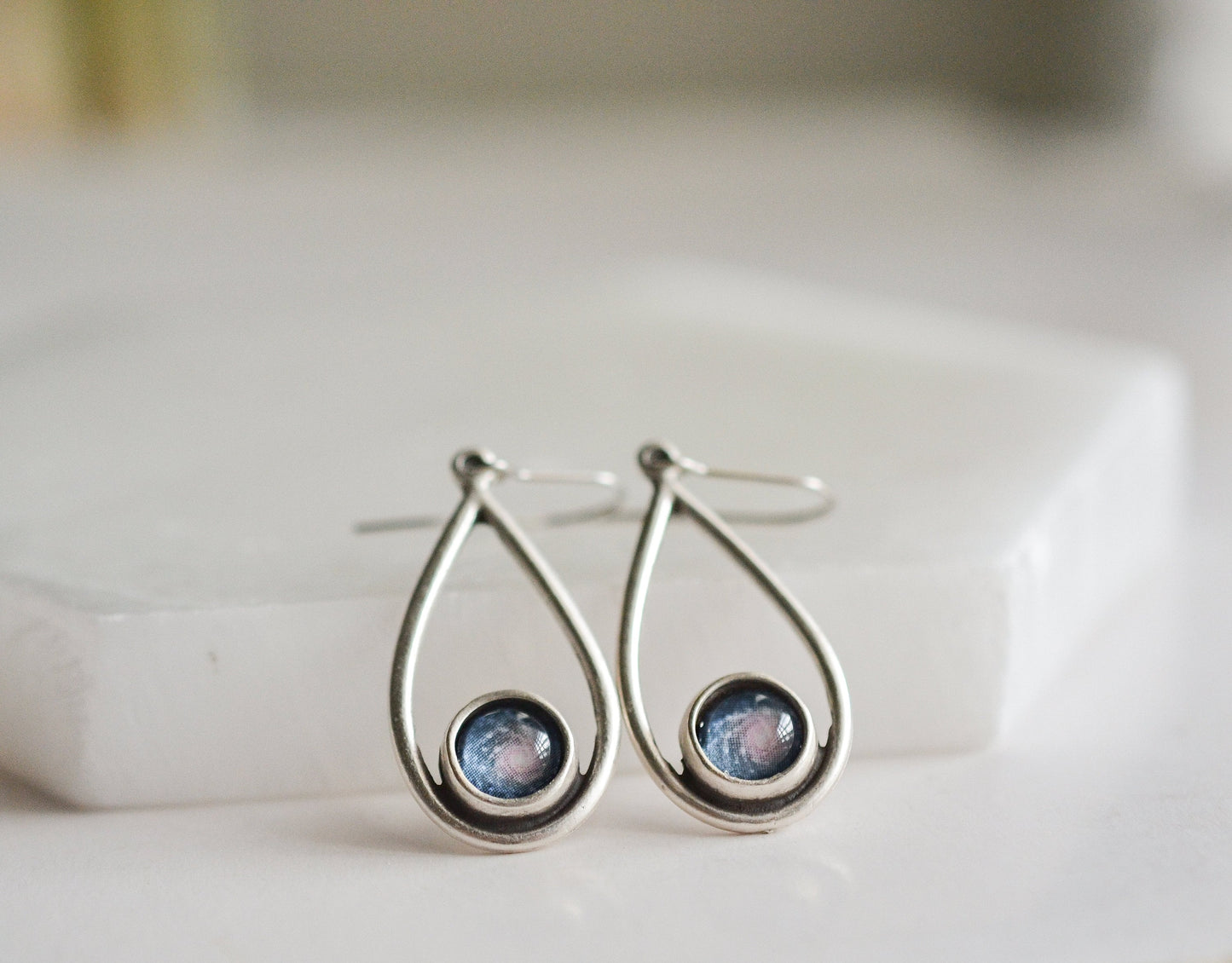 Blue Spiral Galaxy Dangle Earrings