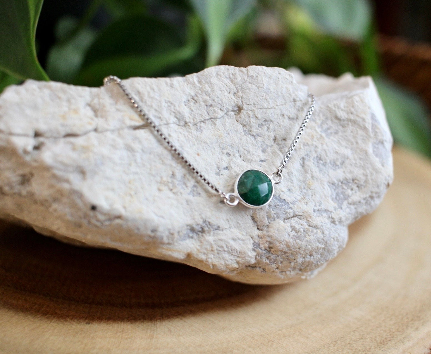 Dainty Silver Emerald Bracelet