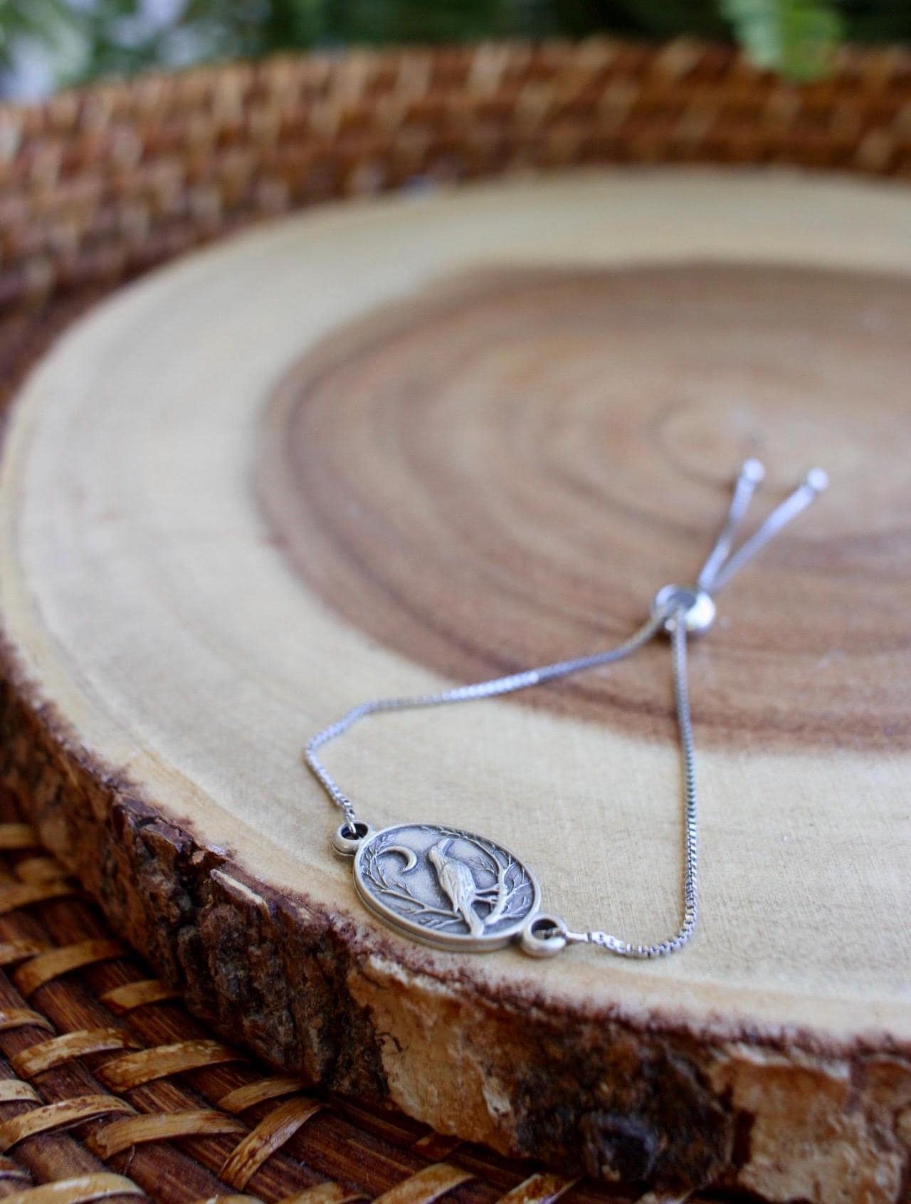 Raven and Moon Silver Bracelet