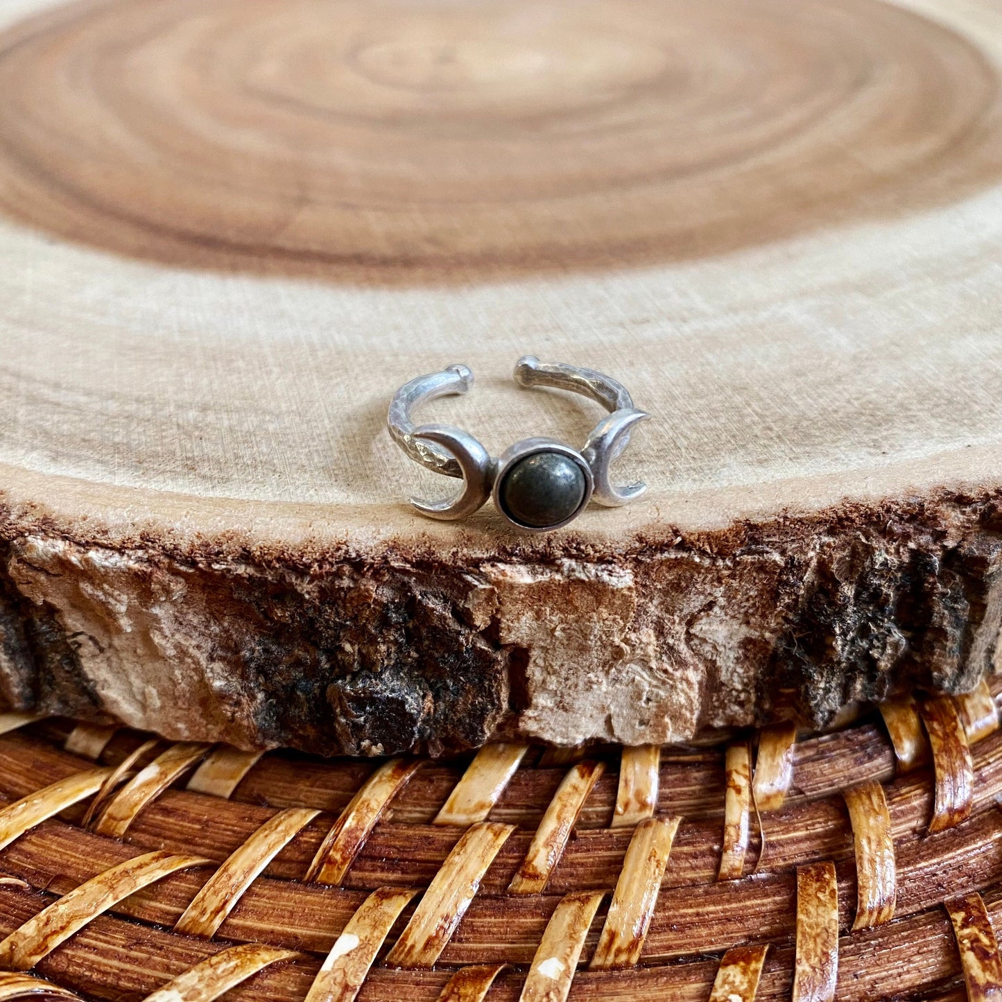 Pyrite Triple Moon Gemstone Ring