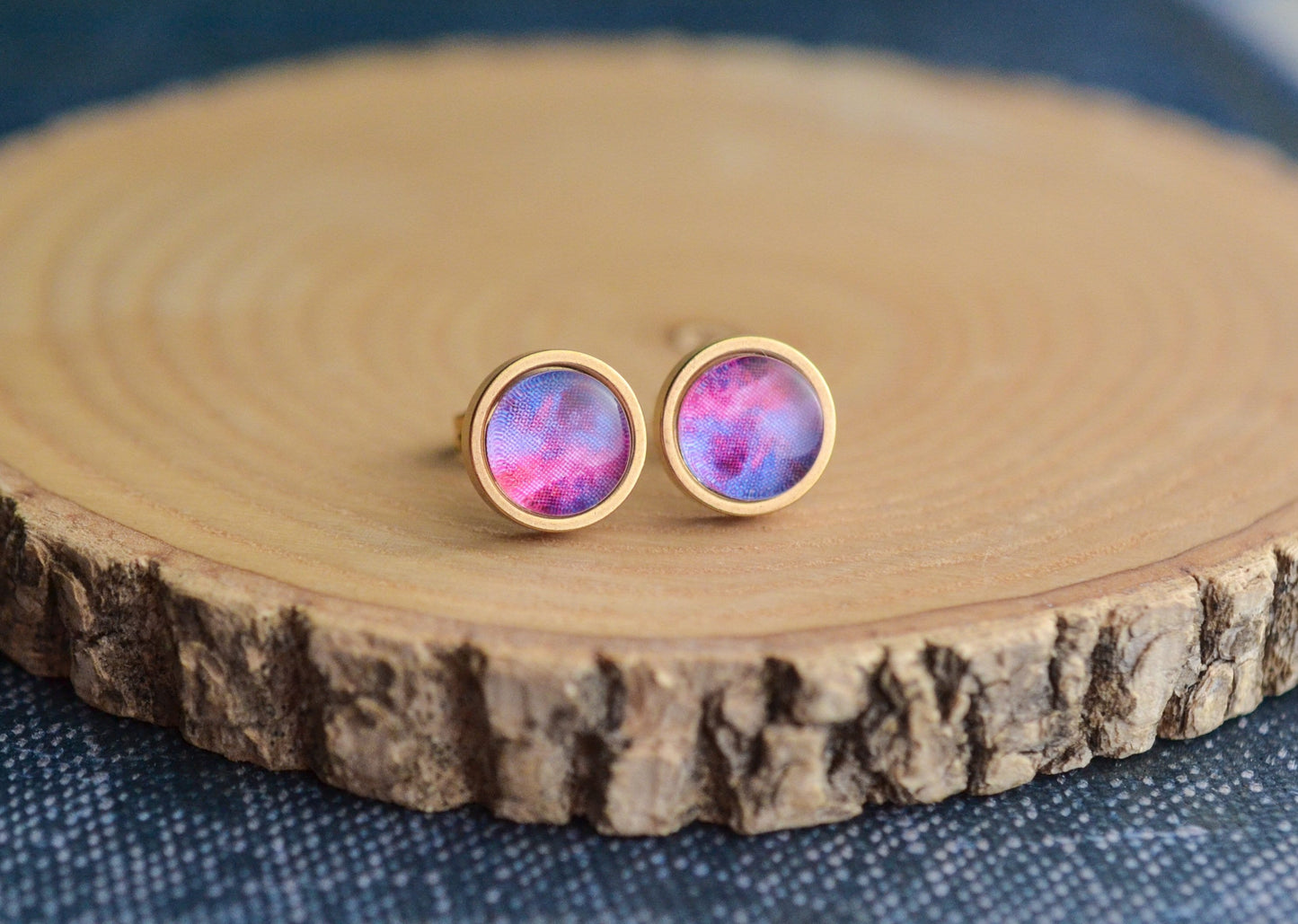 Pink and Purple Galaxy Stud Earrings