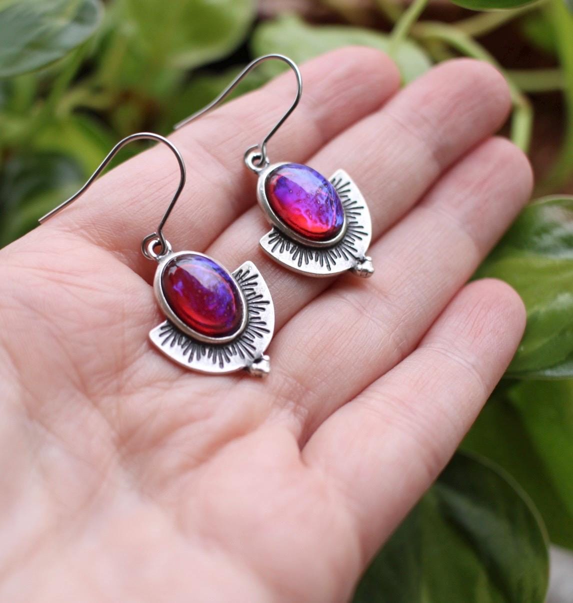 Dragons Breath Glass Fire Opal Dangle Earrings