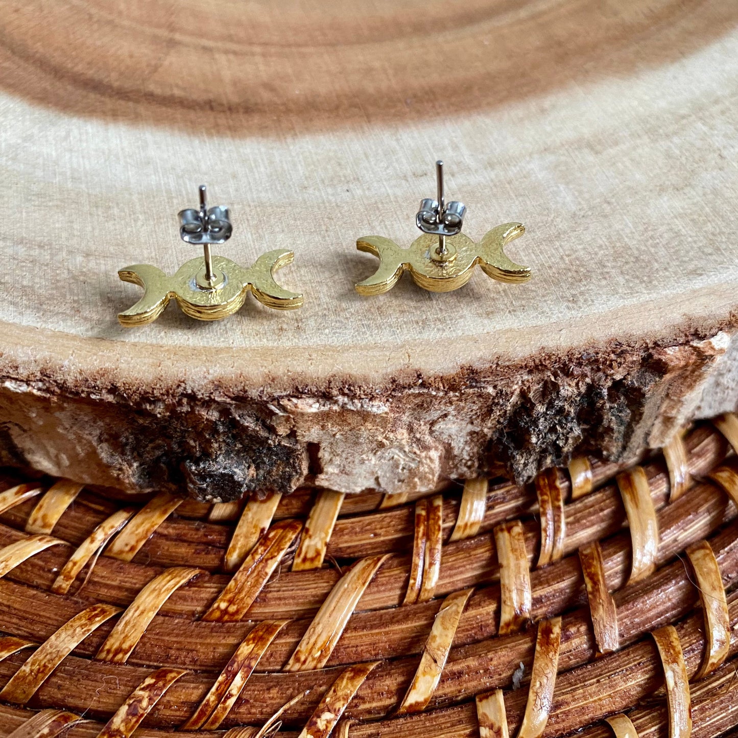 Black Onyx Triple Moon Stud Earrings