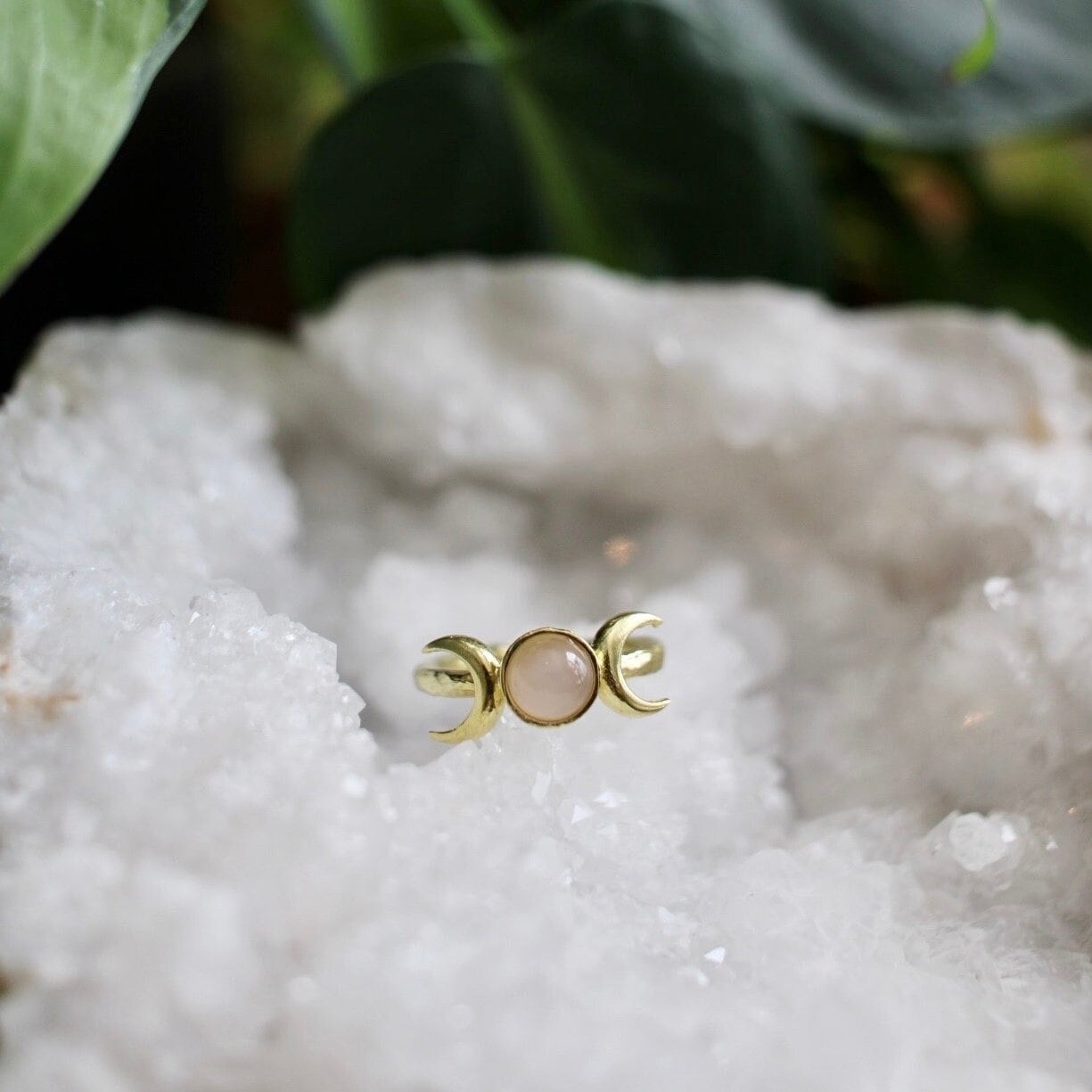 Rose Quartz Triple Moon Ring