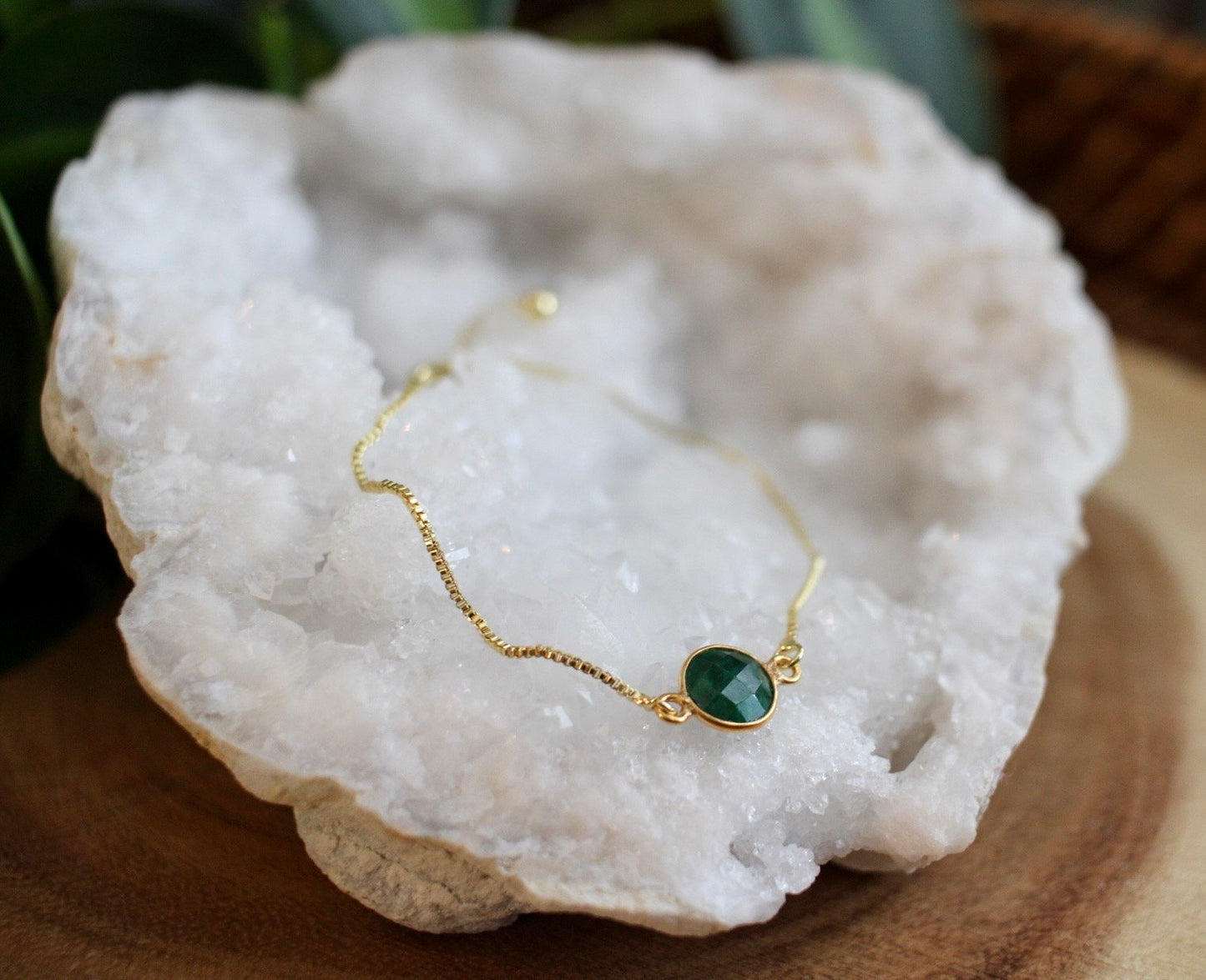 Dainty Gold Emerald  Bracelet