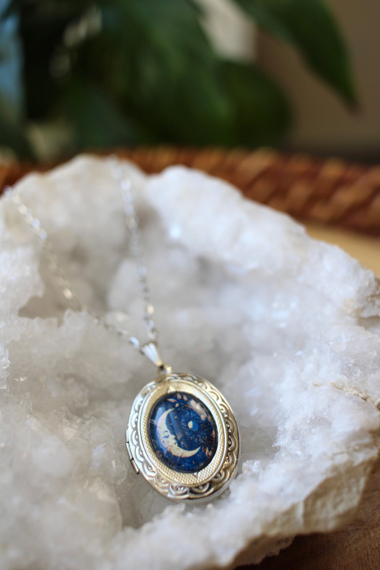 Crescent Moon Photo Locket Necklace