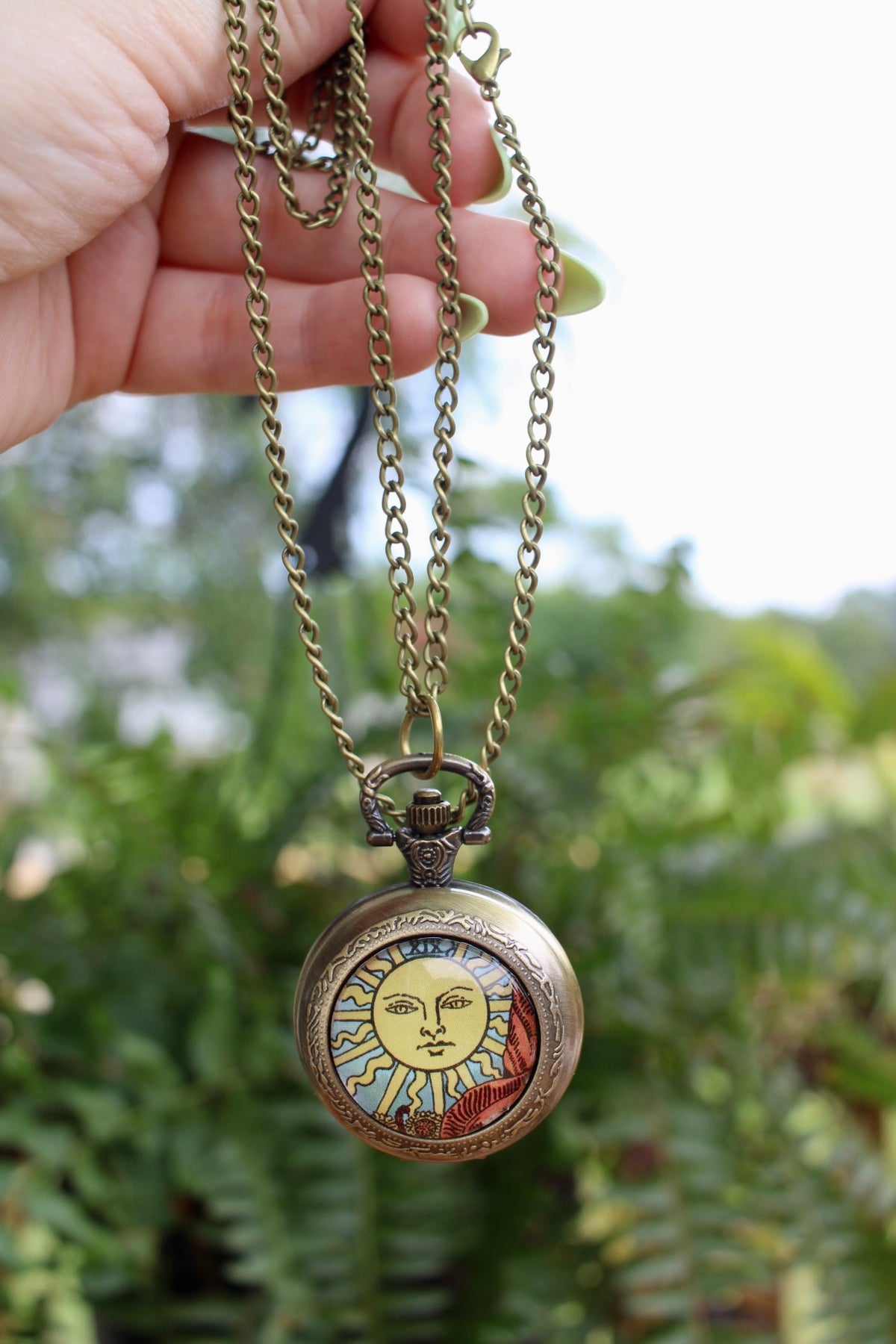 Sun Tarot Pocket Watch Necklace