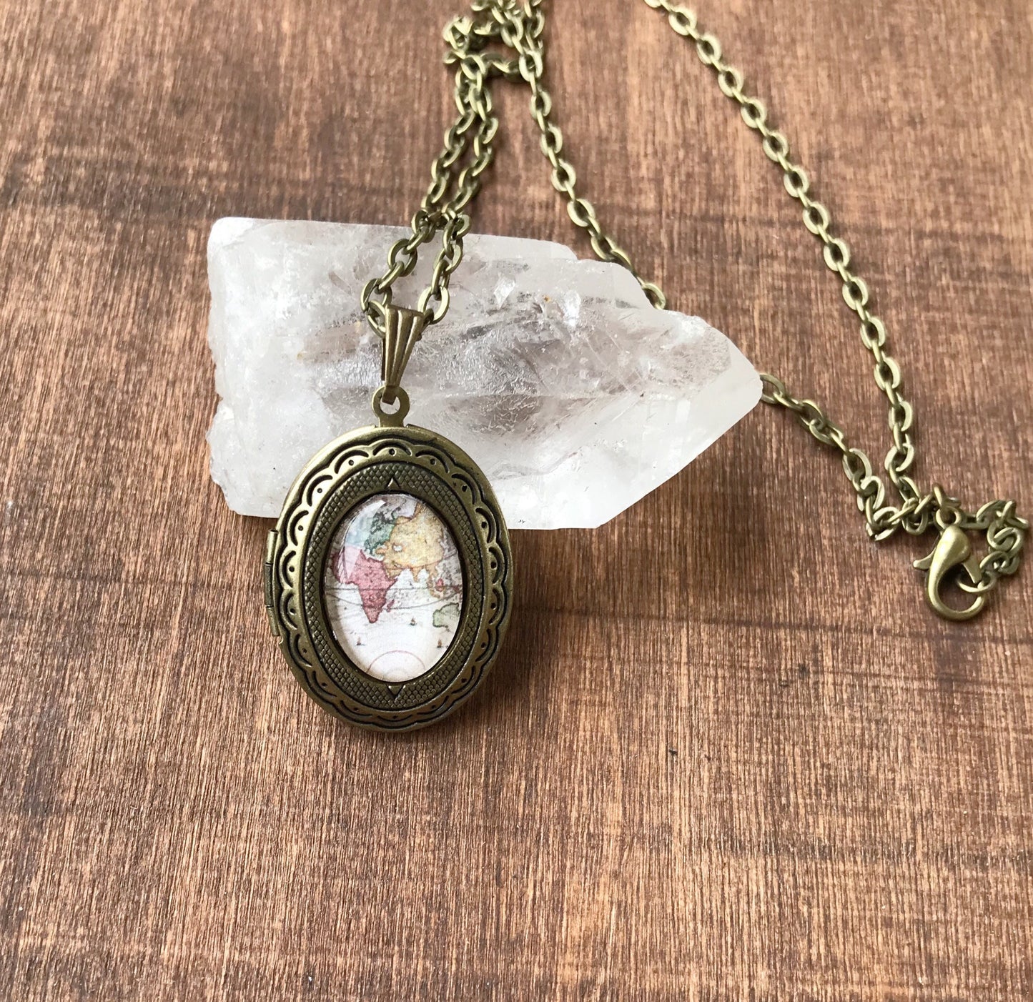 Bronze Map Locket Necklace