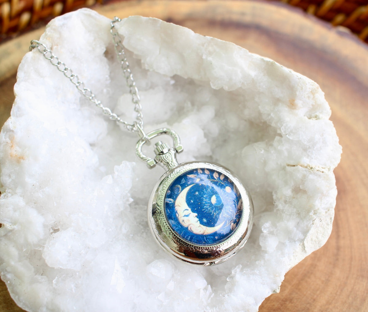 Crescent Moon Pocket Watch Necklace