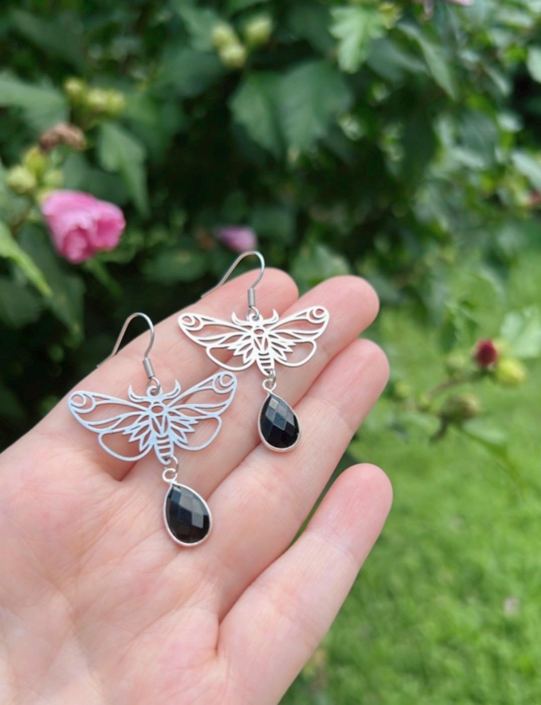 Black Onyx Moth Earrings