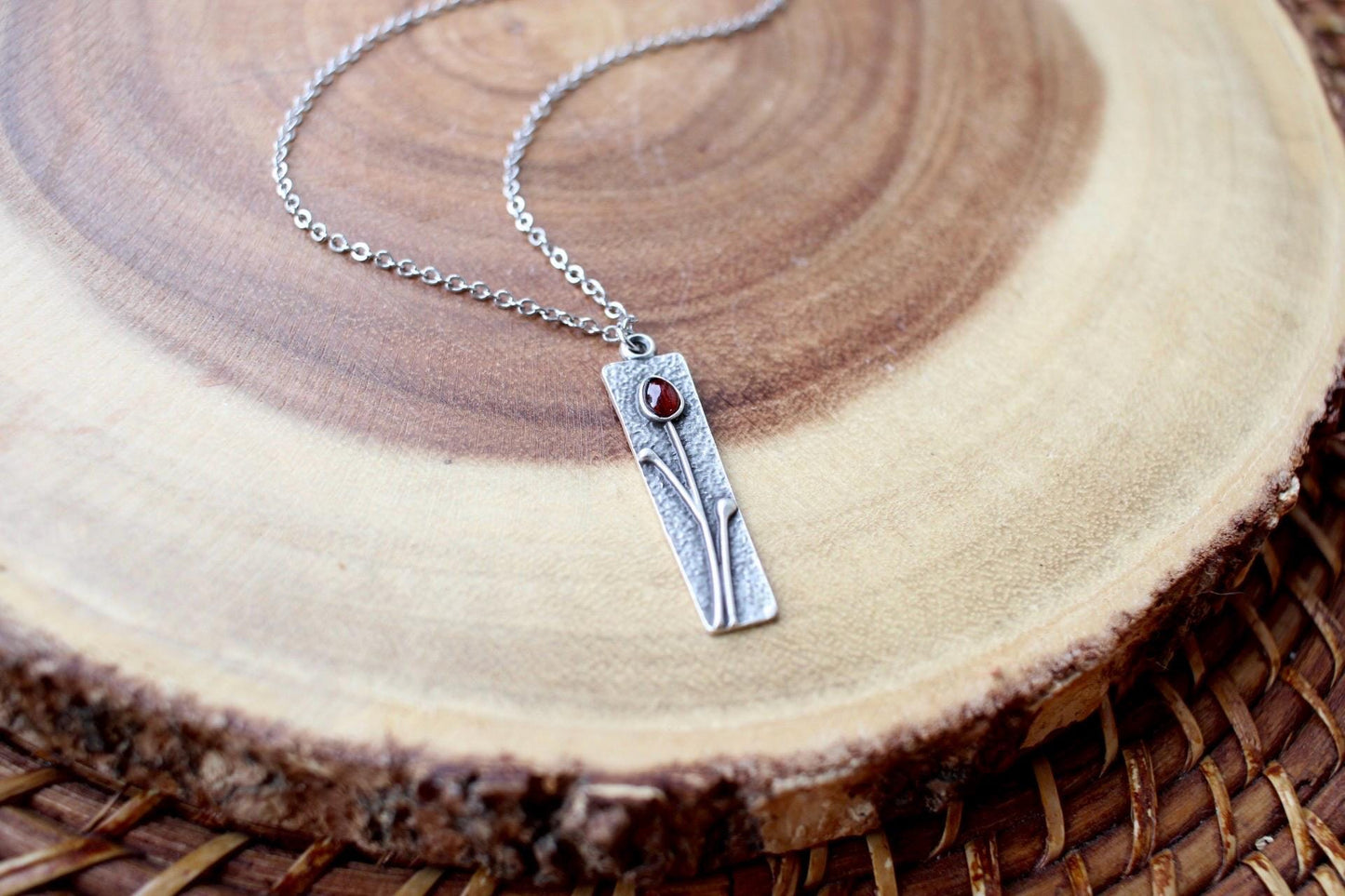 Silver Flower Garnet Necklace