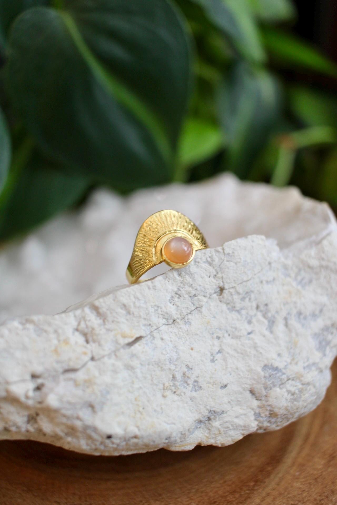 Peach Moonstone Sun Ring