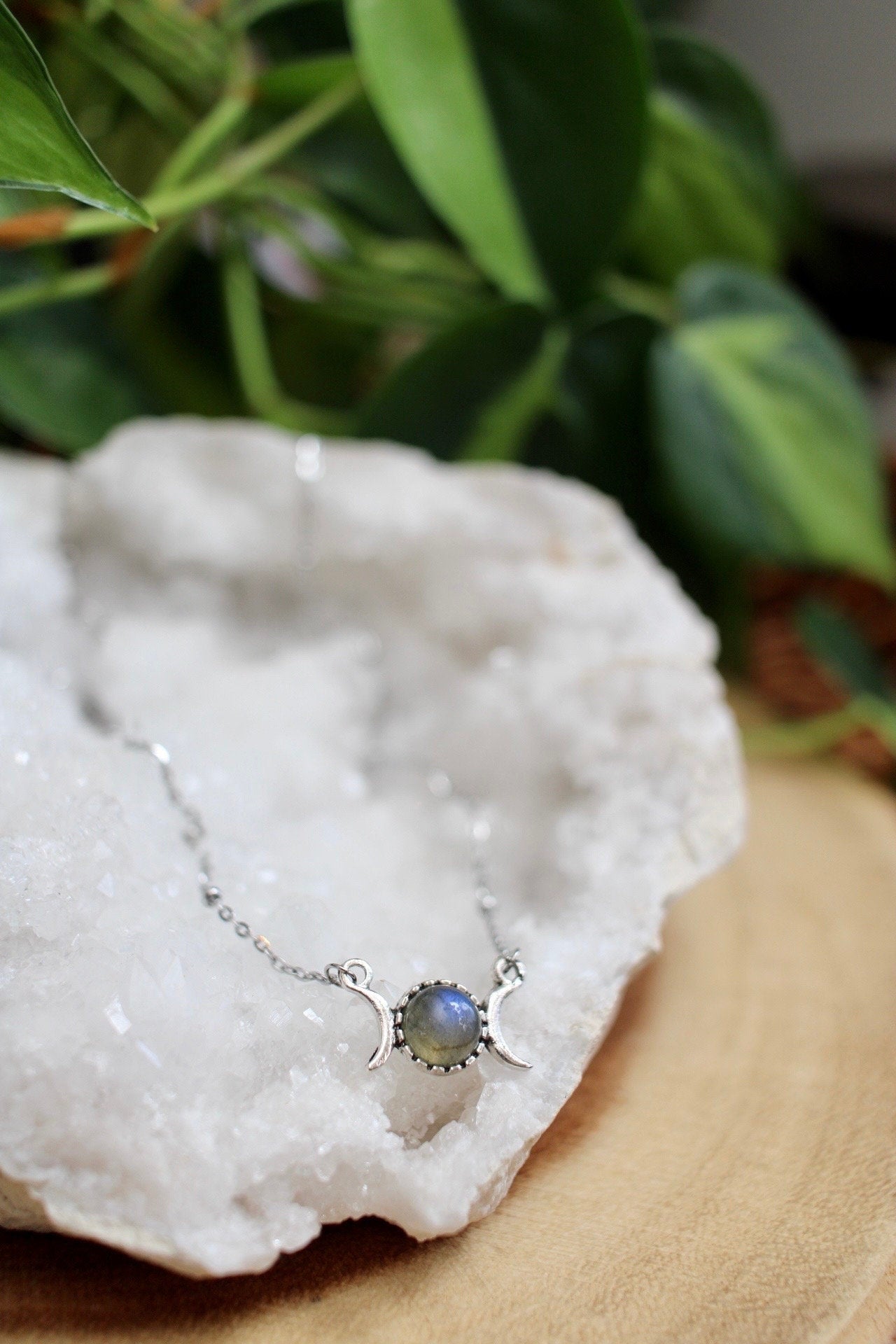 Dainty Triple Moon Labradorite Necklace