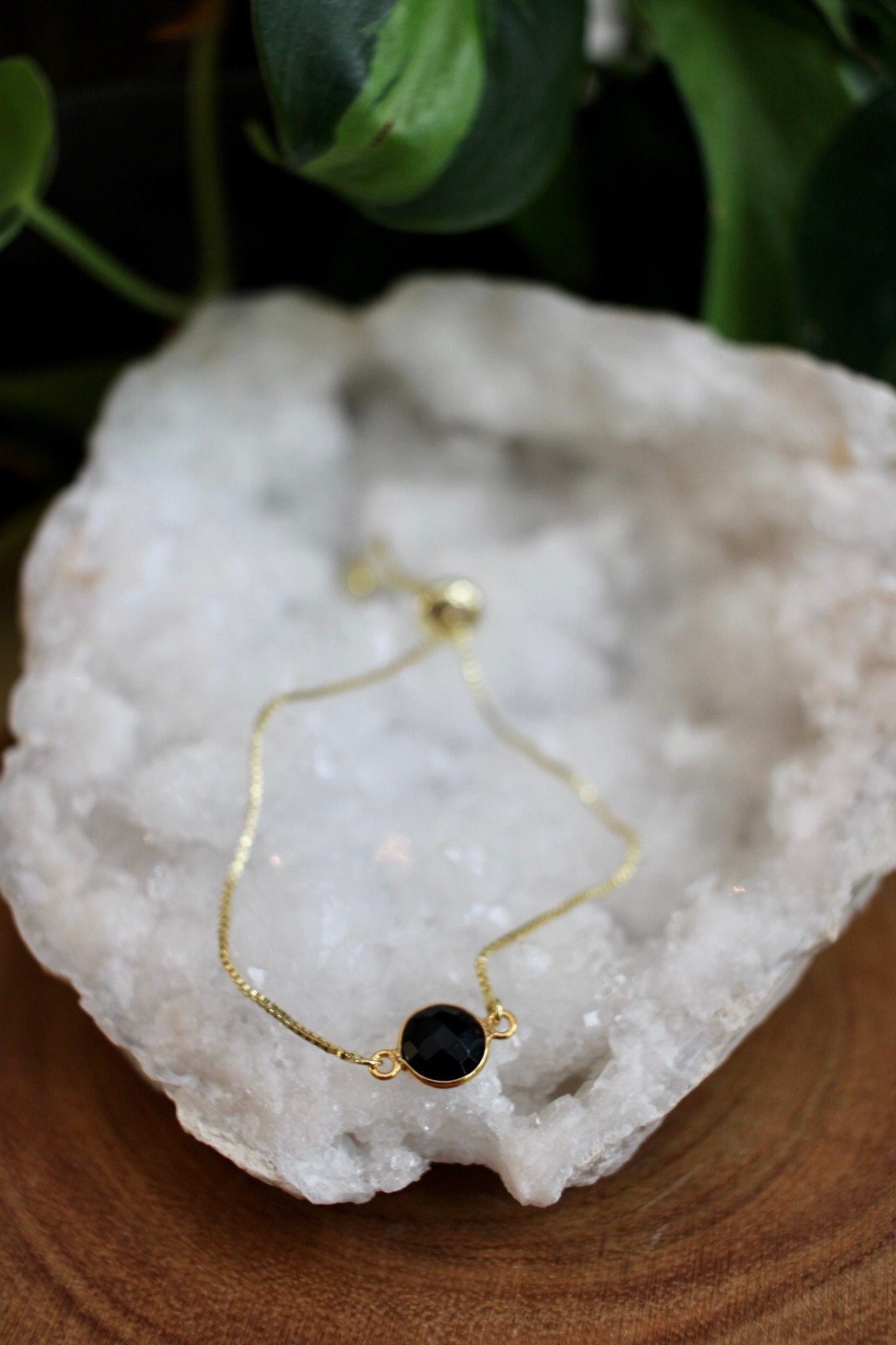 Black Onyx Gold Plated Bracelet