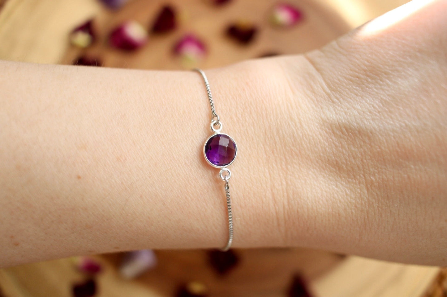 Dainty Amethyst Silver Bracelet