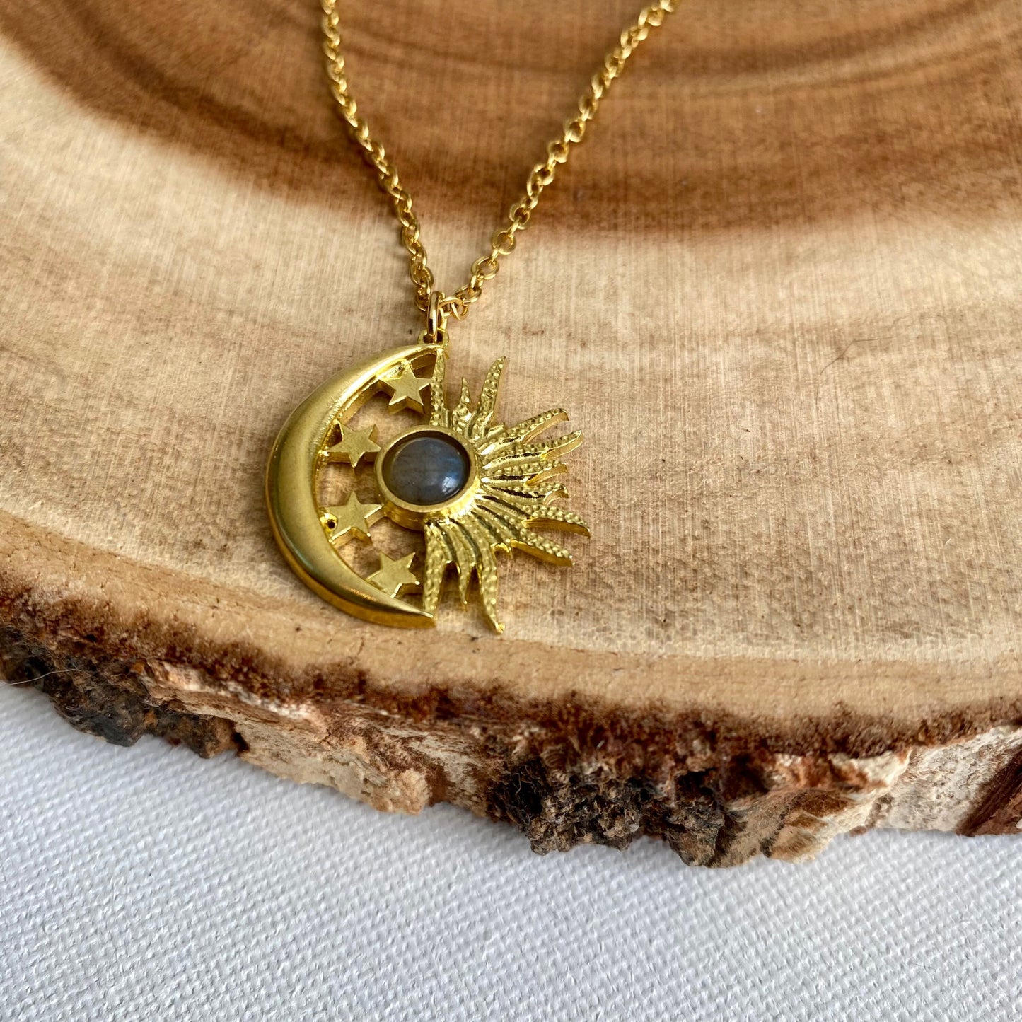 Celestial Sun Moon & Stars Labradorite Necklace