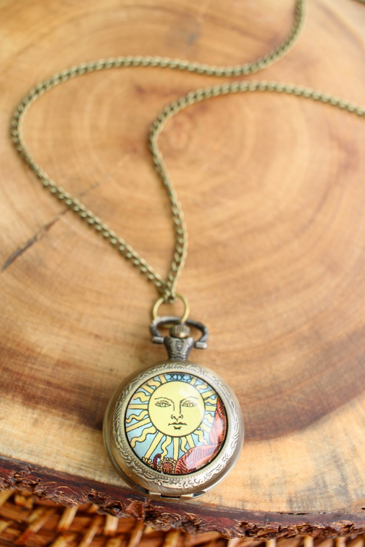 Sun Tarot Pocket Watch Necklace