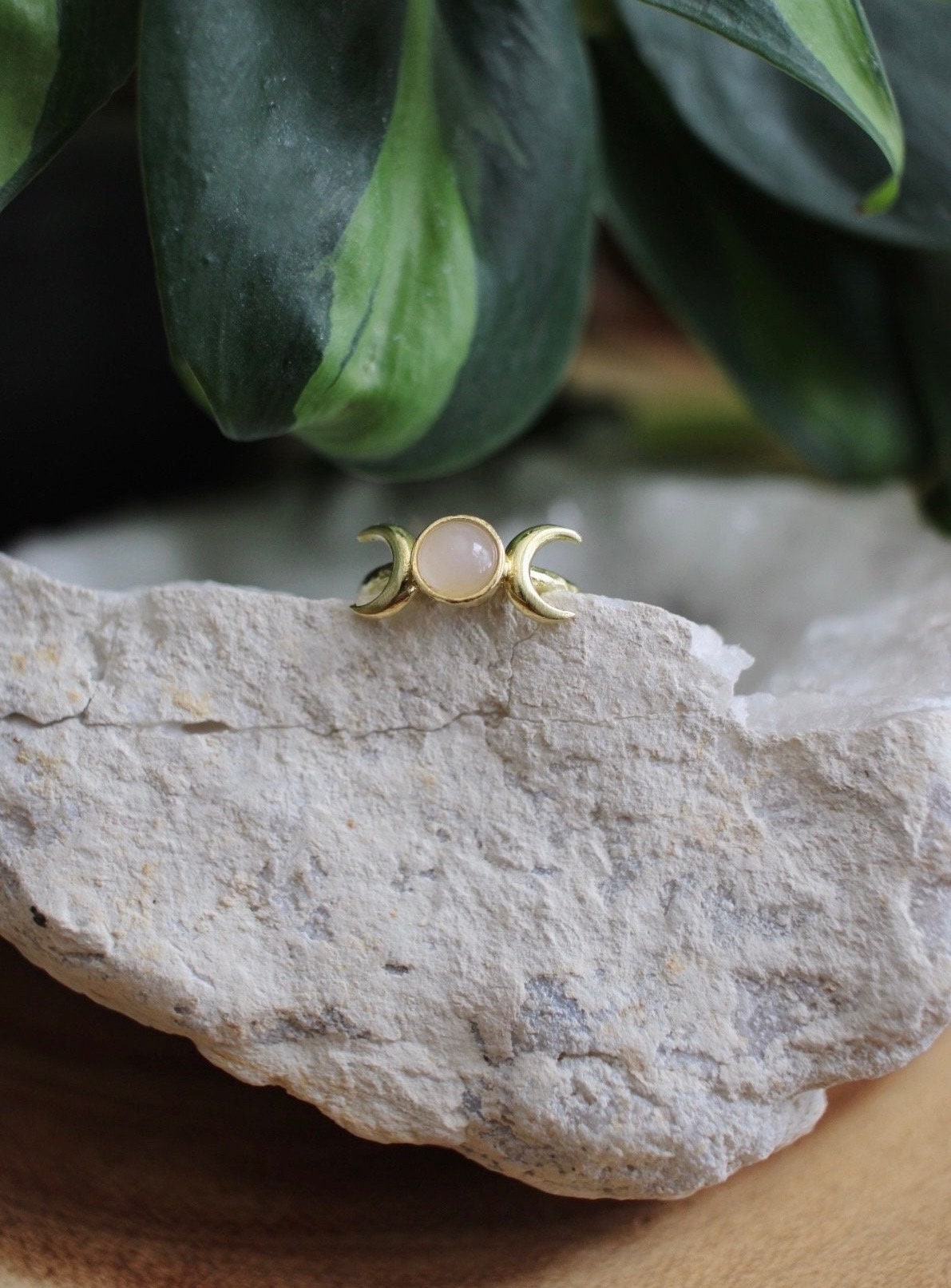Rose Quartz Triple Moon Ring