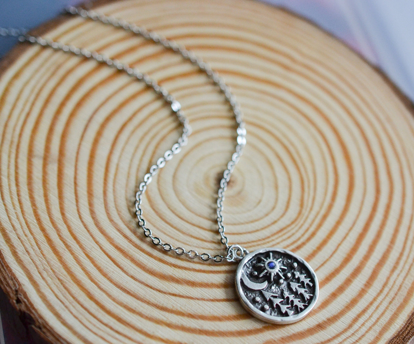 Pine Tree Sun and Moon Moonstone Necklace