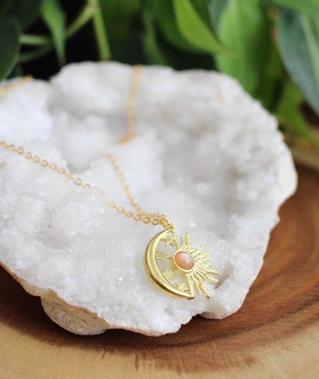 Peach Moonstone Celestial Necklace