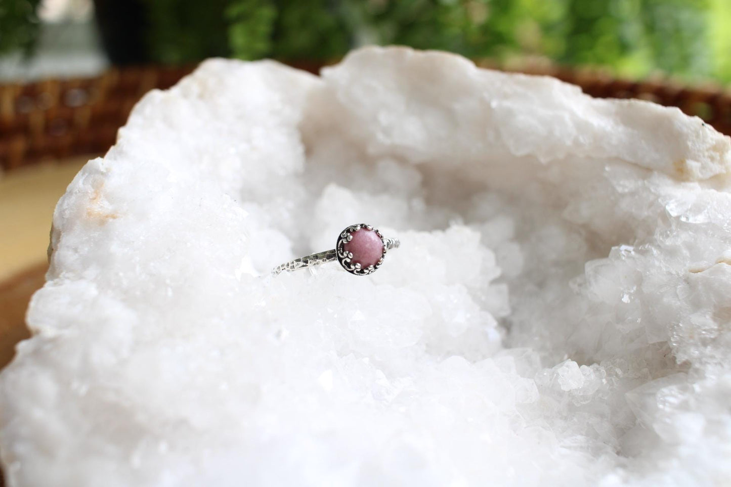 Dainty Pink Rhodonite Minimalist Ring
